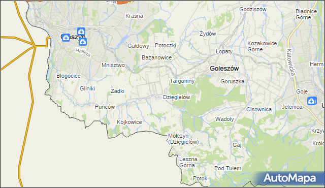 mapa Dzięgielów, Dzięgielów na mapie Targeo