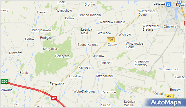 mapa Janków gmina Łęczyca, Janków gmina Łęczyca na mapie Targeo