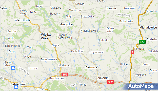 mapa Januszowice gmina Zielonki, Januszowice gmina Zielonki na mapie Targeo