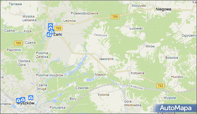 mapa Jaworznik gmina Żarki, Jaworznik gmina Żarki na mapie Targeo
