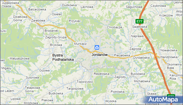 mapa Jordanów powiat suski, Jordanów powiat suski na mapie Targeo