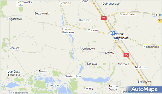 mapa Jordanowo gmina Złotniki Kujawskie, Jordanowo gmina Złotniki Kujawskie na mapie Targeo