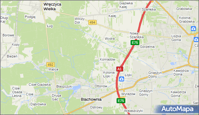 mapa Konradów gmina Blachownia, Konradów gmina Blachownia na mapie Targeo