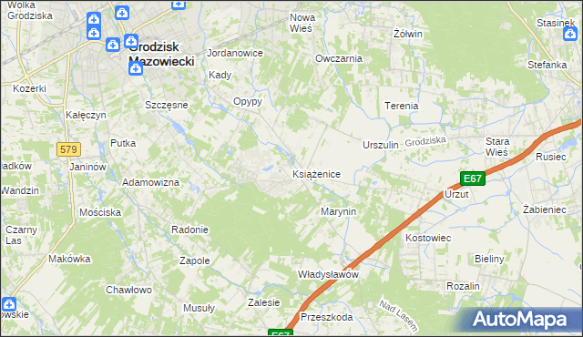 mapa Książenice gmina Grodzisk Mazowiecki, Książenice gmina Grodzisk Mazowiecki na mapie Targeo