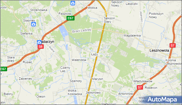 mapa Łazy gmina Lesznowola, Łazy gmina Lesznowola na mapie Targeo