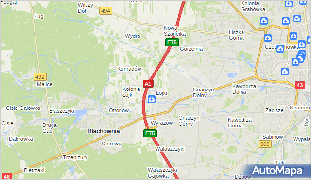 mapa Łojki gmina Blachownia, Łojki gmina Blachownia na mapie Targeo