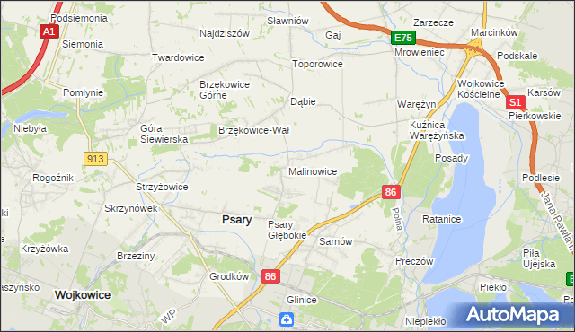 mapa Malinowice, Malinowice na mapie Targeo