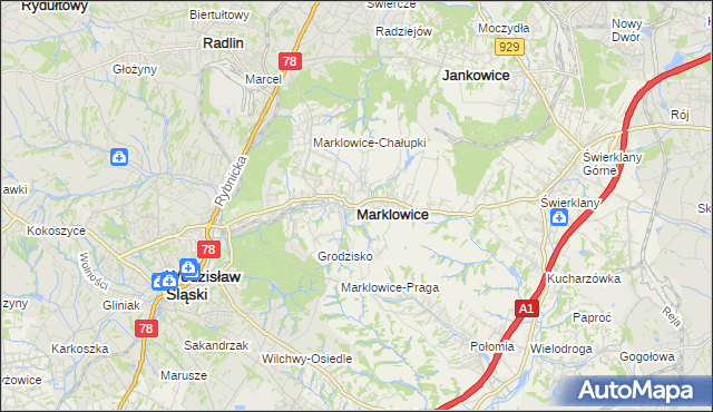 mapa Marklowice, Marklowice na mapie Targeo
