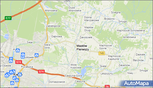 mapa Masłów Pierwszy, Masłów Pierwszy na mapie Targeo