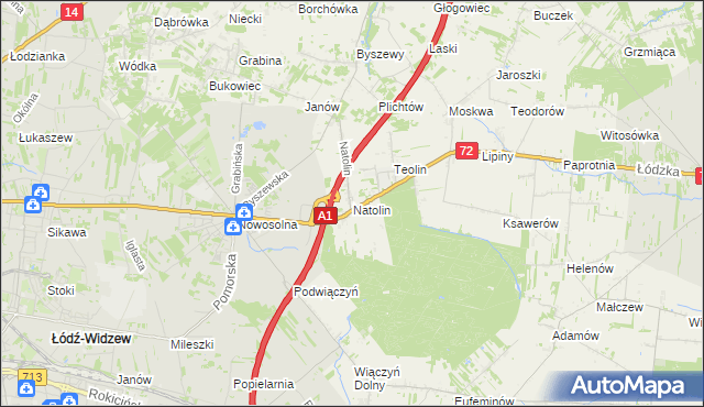 mapa Natolin gmina Nowosolna, Natolin gmina Nowosolna na mapie Targeo