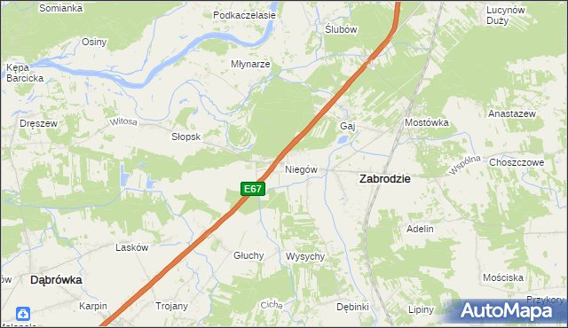 mapa Niegów, Niegów na mapie Targeo