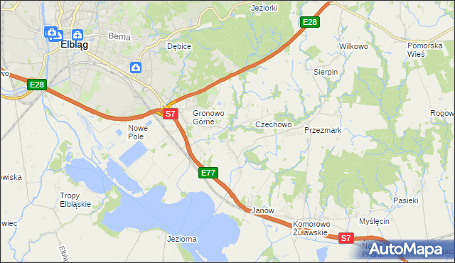 mapa Nowina gmina Elbląg, Nowina gmina Elbląg na mapie Targeo