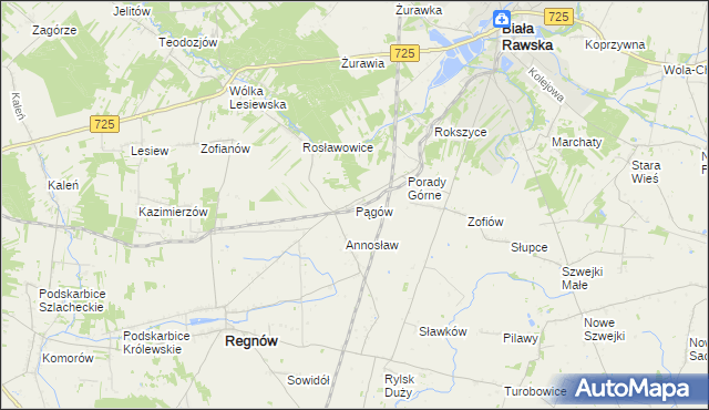 mapa Pągów gmina Biała Rawska, Pągów gmina Biała Rawska na mapie Targeo