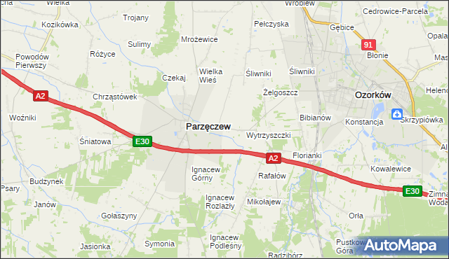mapa Piaskowice gmina Parzęczew, Piaskowice gmina Parzęczew na mapie Targeo