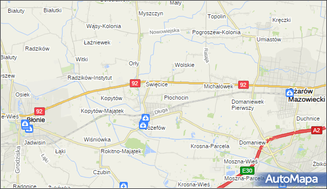 mapa Płochocin gmina Ożarów Mazowiecki, Płochocin gmina Ożarów Mazowiecki na mapie Targeo