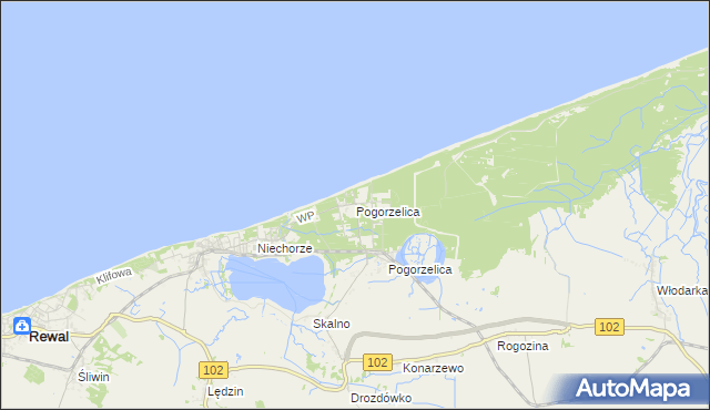 mapa Pogorzelica gmina Rewal, Pogorzelica gmina Rewal na mapie Targeo