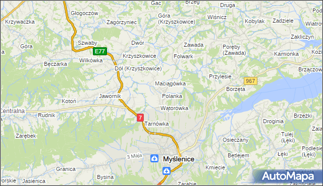 mapa Polanka gmina Myślenice, Polanka gmina Myślenice na mapie Targeo