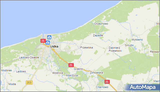 mapa Przewłoka gmina Ustka, Przewłoka gmina Ustka na mapie Targeo