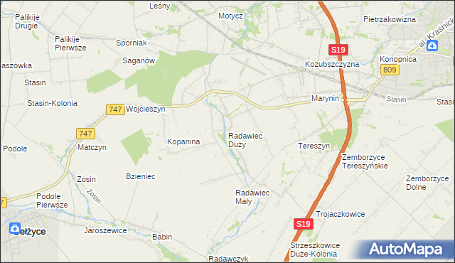 mapa Radawiec Duży, Radawiec Duży na mapie Targeo