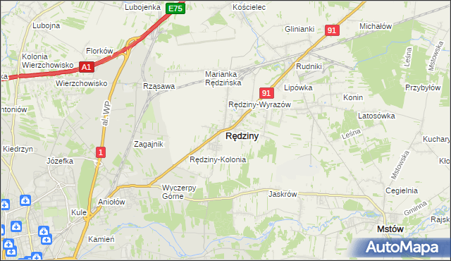 mapa Rędziny powiat częstochowski, Rędziny powiat częstochowski na mapie Targeo