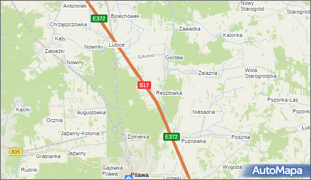 mapa Resztówka gmina Pilawa, Resztówka gmina Pilawa na mapie Targeo