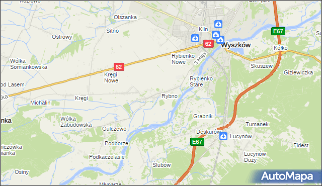 mapa Rybno gmina Wyszków, Rybno gmina Wyszków na mapie Targeo