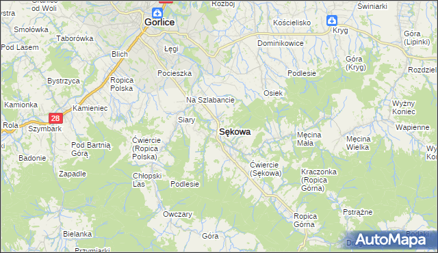 mapa Sękowa, Sękowa na mapie Targeo