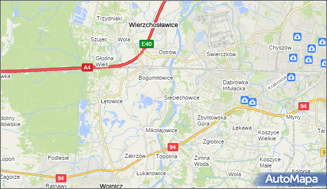 mapa Sieciechowice gmina Wierzchosławice, Sieciechowice gmina Wierzchosławice na mapie Targeo