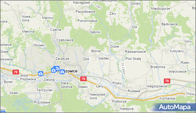 mapa Siedlec gmina Krzeszowice, Siedlec gmina Krzeszowice na mapie Targeo