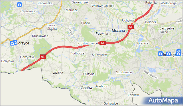 mapa Skrzyszów gmina Godów, Skrzyszów gmina Godów na mapie Targeo