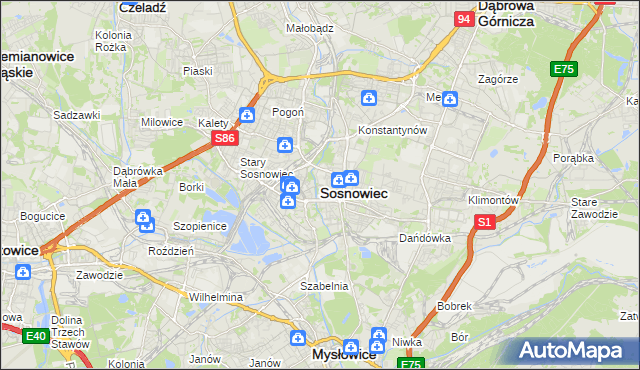 mapa Sosnowca, Sosnowiec na mapie Targeo