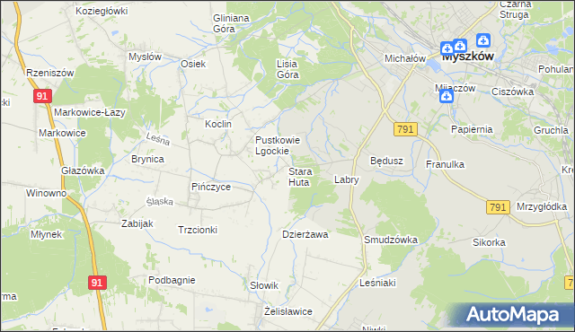 mapa Stara Huta gmina Koziegłowy, Stara Huta gmina Koziegłowy na mapie Targeo