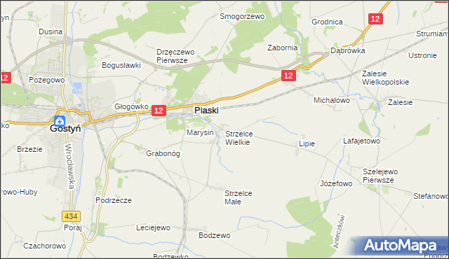 mapa Strzelce Wielkie gmina Piaski, Strzelce Wielkie gmina Piaski na mapie Targeo