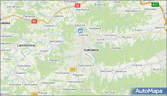 mapa Sułkowice powiat myślenicki, Sułkowice powiat myślenicki na mapie Targeo