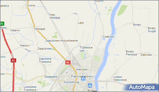 mapa Tczewskie Łąki, Tczewskie Łąki na mapie Targeo