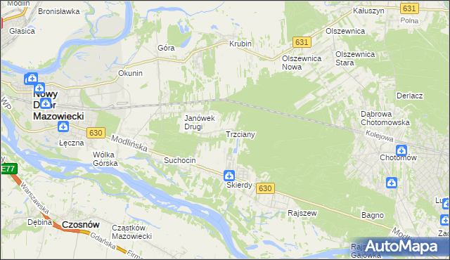 mapa Trzciany gmina Jabłonna, Trzciany gmina Jabłonna na mapie Targeo
