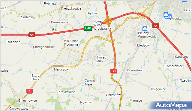 mapa Tyniec Mały, Tyniec Mały na mapie Targeo