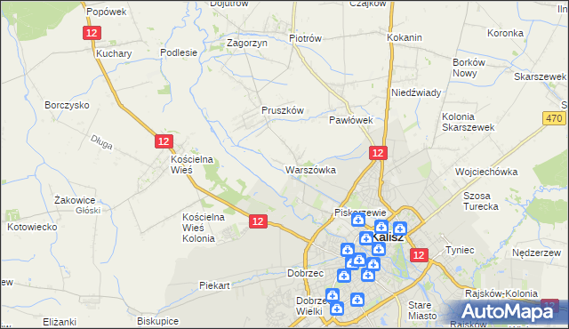 mapa Warszówka gmina Blizanów, Warszówka gmina Blizanów na mapie Targeo