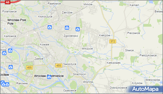 mapa Wilczyce gmina Długołęka, Wilczyce gmina Długołęka na mapie Targeo