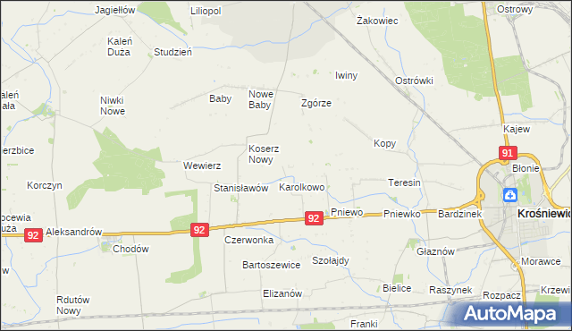 mapa Wojciechowo gmina Chodów, Wojciechowo gmina Chodów na mapie Targeo