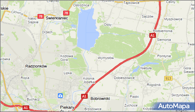 mapa Wymysłów gmina Bobrowniki, Wymysłów gmina Bobrowniki na mapie Targeo