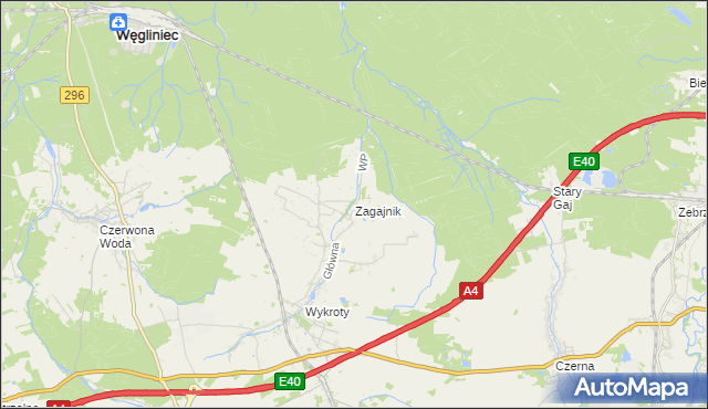 mapa Zagajnik gmina Nowogrodziec, Zagajnik gmina Nowogrodziec na mapie Targeo