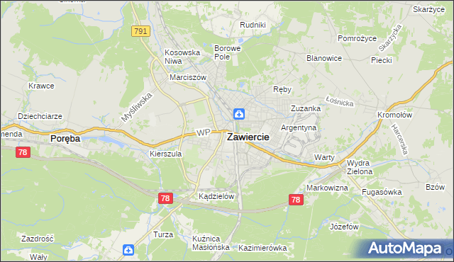 mapa Zawiercie, Zawiercie na mapie Targeo