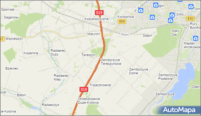 mapa Zemborzyce Tereszyńskie, Zemborzyce Tereszyńskie na mapie Targeo