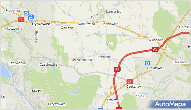 mapa Ziemięcice, Ziemięcice na mapie Targeo