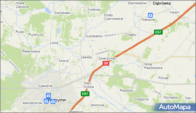 mapa Zwierzyniec gmina Radzymin, Zwierzyniec gmina Radzymin na mapie Targeo