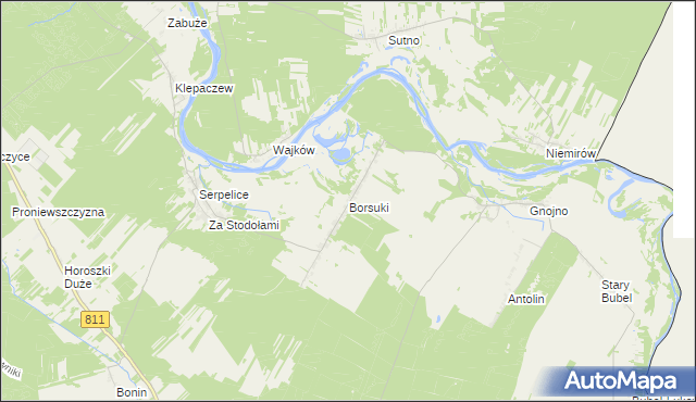 mapa Borsuki gmina Sarnaki, Borsuki gmina Sarnaki na mapie Targeo