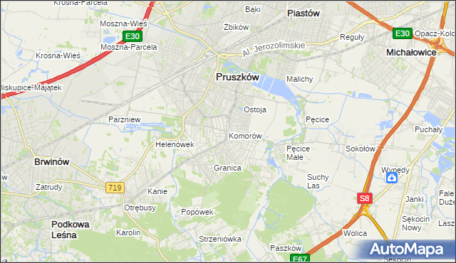 mapa Komorów gmina Michałowice, Komorów gmina Michałowice na mapie Targeo