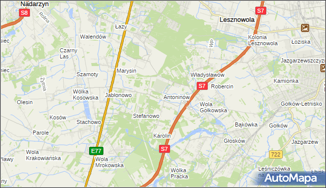 mapa Antoninów gmina Piaseczno, Antoninów gmina Piaseczno na mapie Targeo