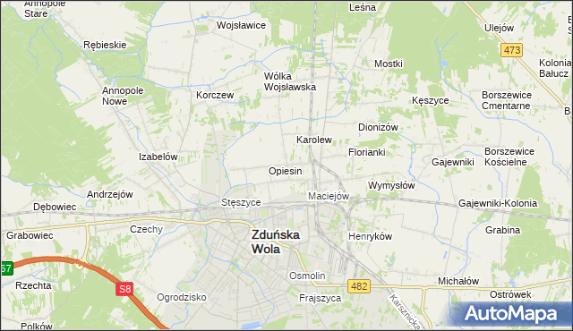 mapa Beniaminów gmina Zduńska Wola, Beniaminów gmina Zduńska Wola na mapie Targeo